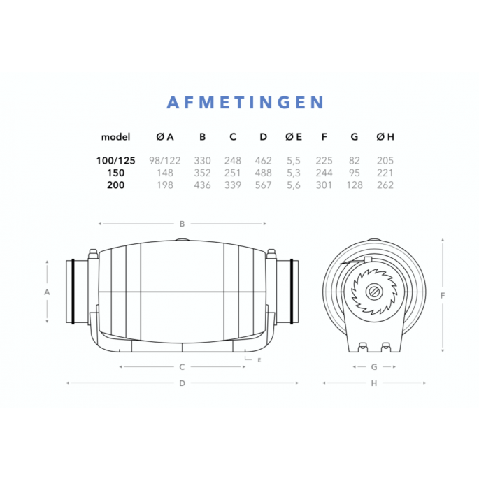 Whisper 'Gold Line' buisventilator diameter 150mm - EC-motor (WGLE-150)