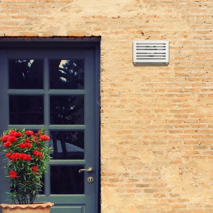 Design gevelkap PREMIUM LINE -BETA- Ø 150mm met grofmazig gaas - WIT RAL9010