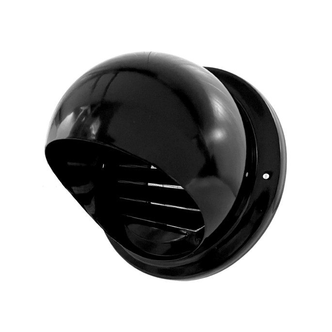 Bolrooster RVS Ø 100mm met schoepen en muggengaas - ZWART