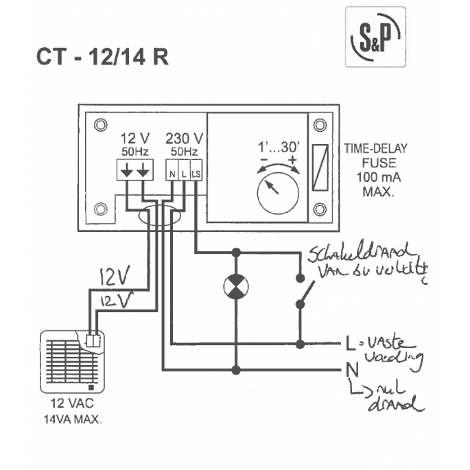 S&P transformator 230V - 12V | met timerfunctie