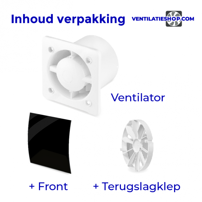 Pro-Design badkamerventilator - TIMER + VOCHTSENSOR (KW100H) - Ø 100mm - gebogen GLAS - glans zwart