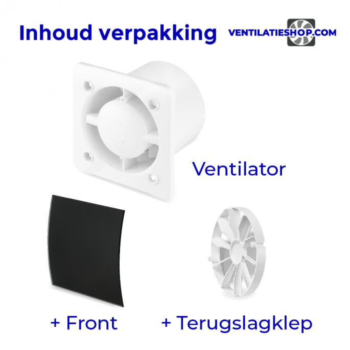 Pro-Design badkamer/toilet ventilator - STANDAARD (KW100) - Ø100mm - gebogen GLAS - mat zwart