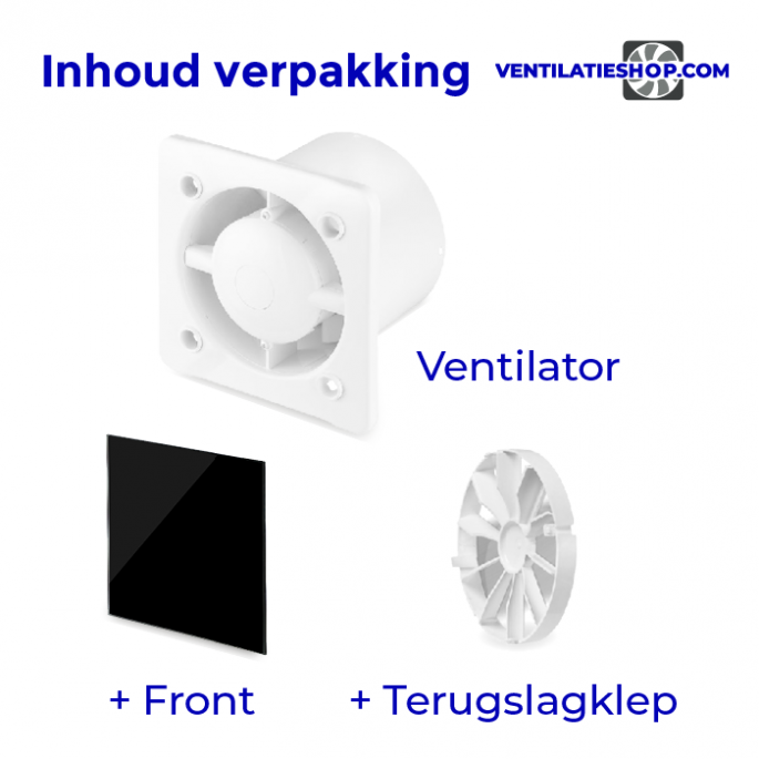 Pro-Design badkamerventilator - TIMER + VOCHTSENSOR (KW125H) - Ø 125mm - vlak GLAS - glans zwart