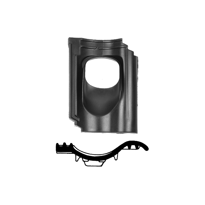 Kunststof dakpan opnieuw verbeterde Holle van Oordt 1-pans zwart, voor doorvoer 110 en 131, dakhelling 25-45° (0170033)