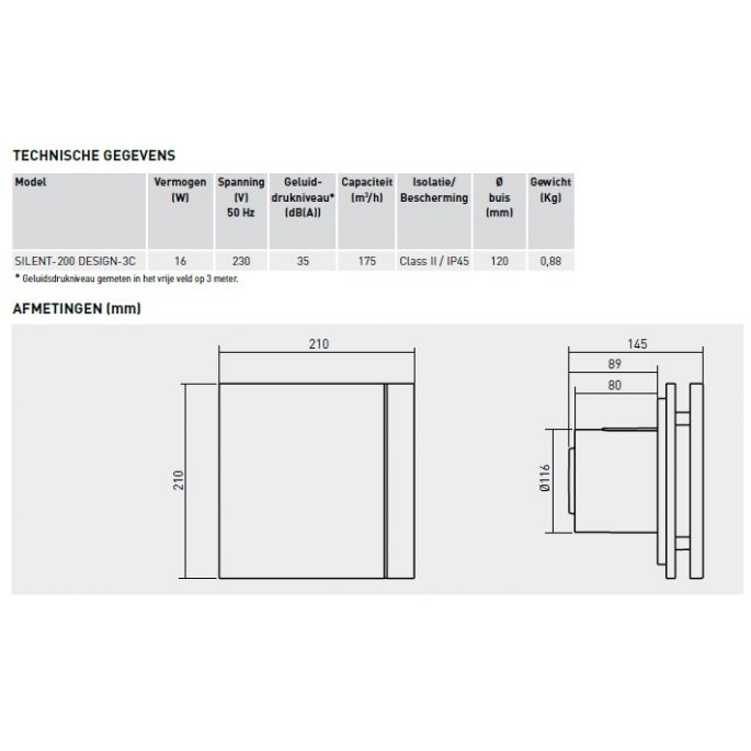 S&P design badkamerventilator | SILENTDES200CRZSILV | diameter 120 mm | met timer | zilver