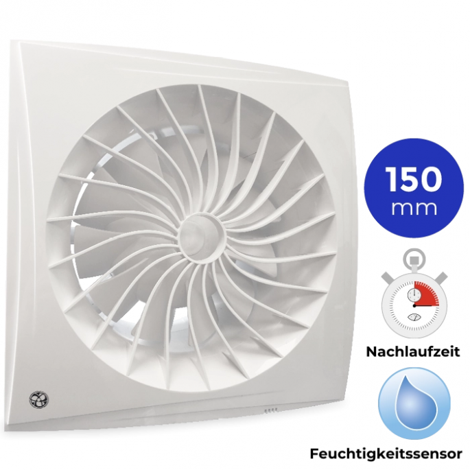 Blauberg badkamerventilator | SILEO150H | diameter 100mm | 2 standen | met timer en vochtsensor