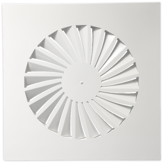 Wervelrooster systeemplafond | afvoer & toevoer | 595 mm x 595 mm | aansluiting diameter 443 mm  | staal | RAL 9016