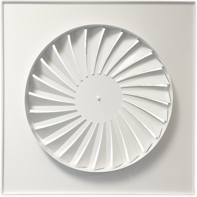 Wervelrooster systeemplafond | afvoer & toevoer | 595 mm x 595 mm | aansluiting diameter 443 mm  | staal | RAL 9016